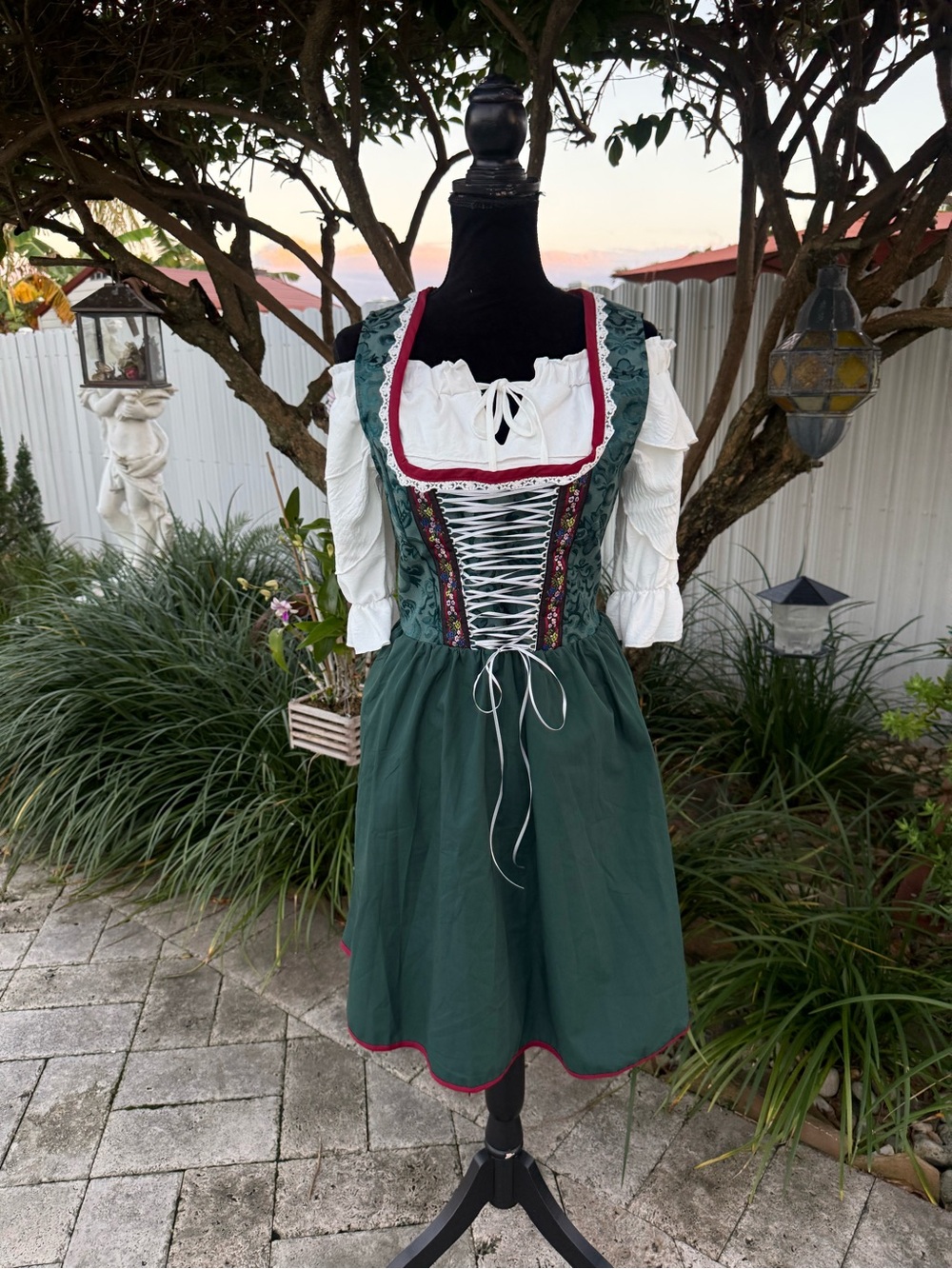 German Oktoberfest Dirndl Dress - Forest Green Alpine Trachten Costume Outfit